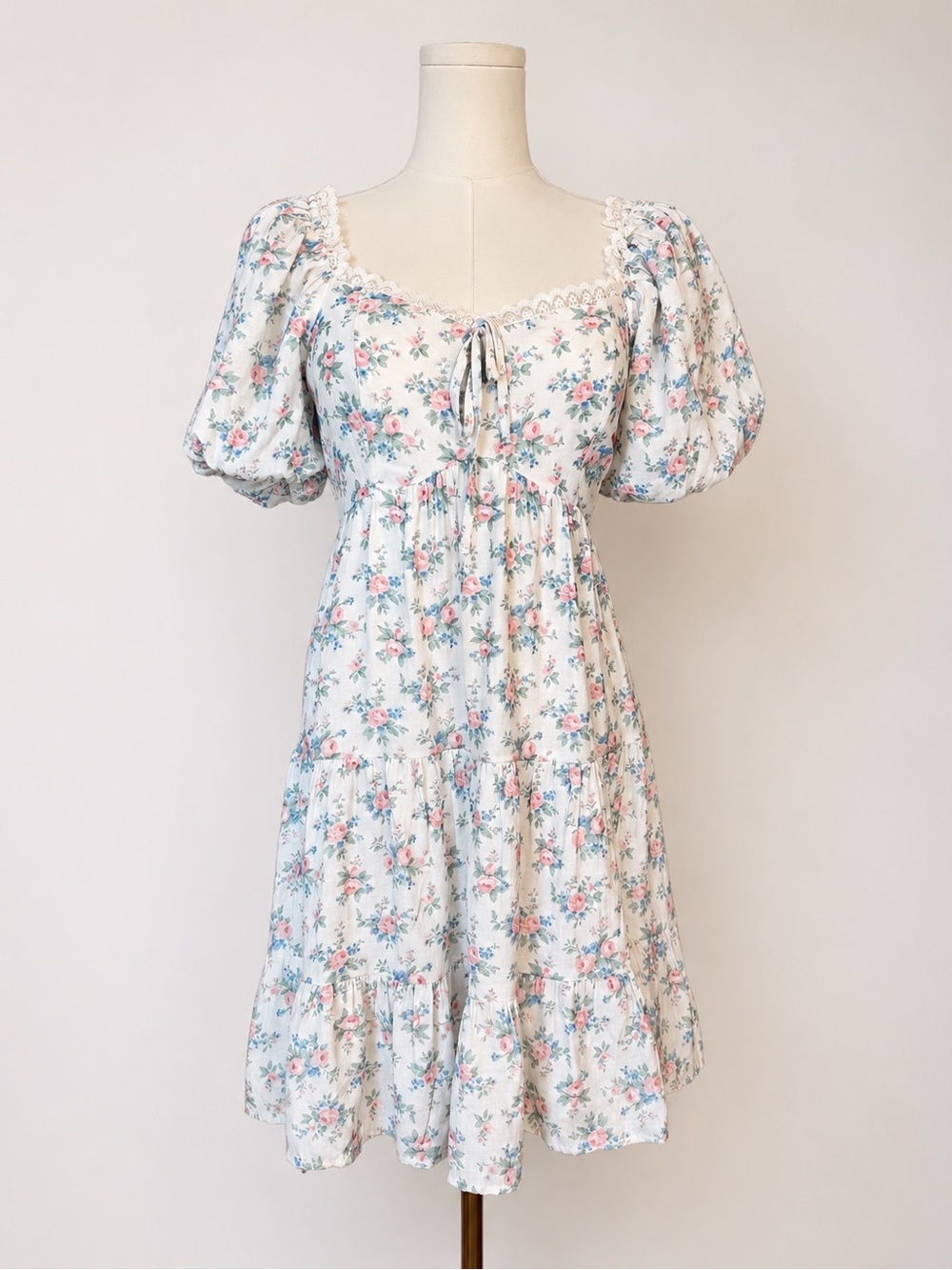 Altar’d State Floral Puff Sleeve Cottagecore Tiered Mini Dress S